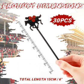 Sunnychicc black plastic stirrers with red rose accents for sleek presentations.