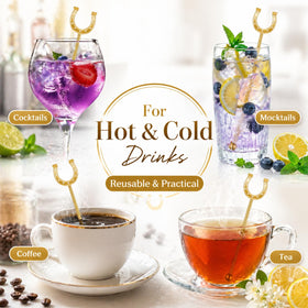 Sunnychicc gold cocktail stirrers provide sturdy, reusable options for hot and cold drinks.