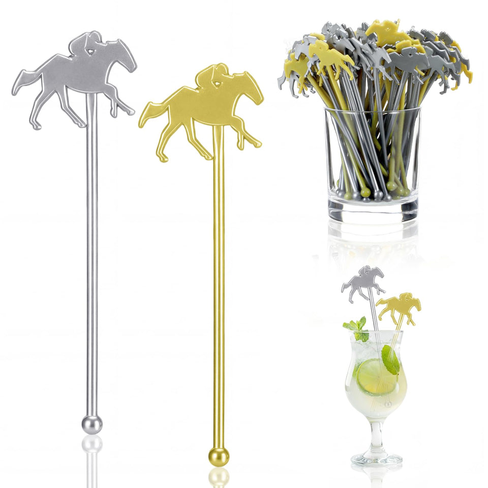 Sunnychicc Derby Stirrers gold 6in, elegant horse-race design for upscale cocktails.