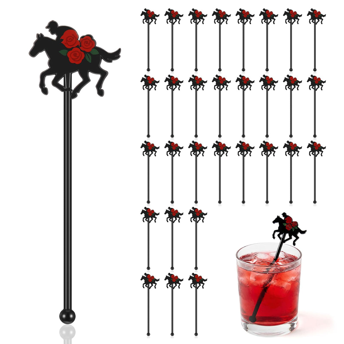 Sunnychicc derby stirrers with red rose accents for elegant drinks.