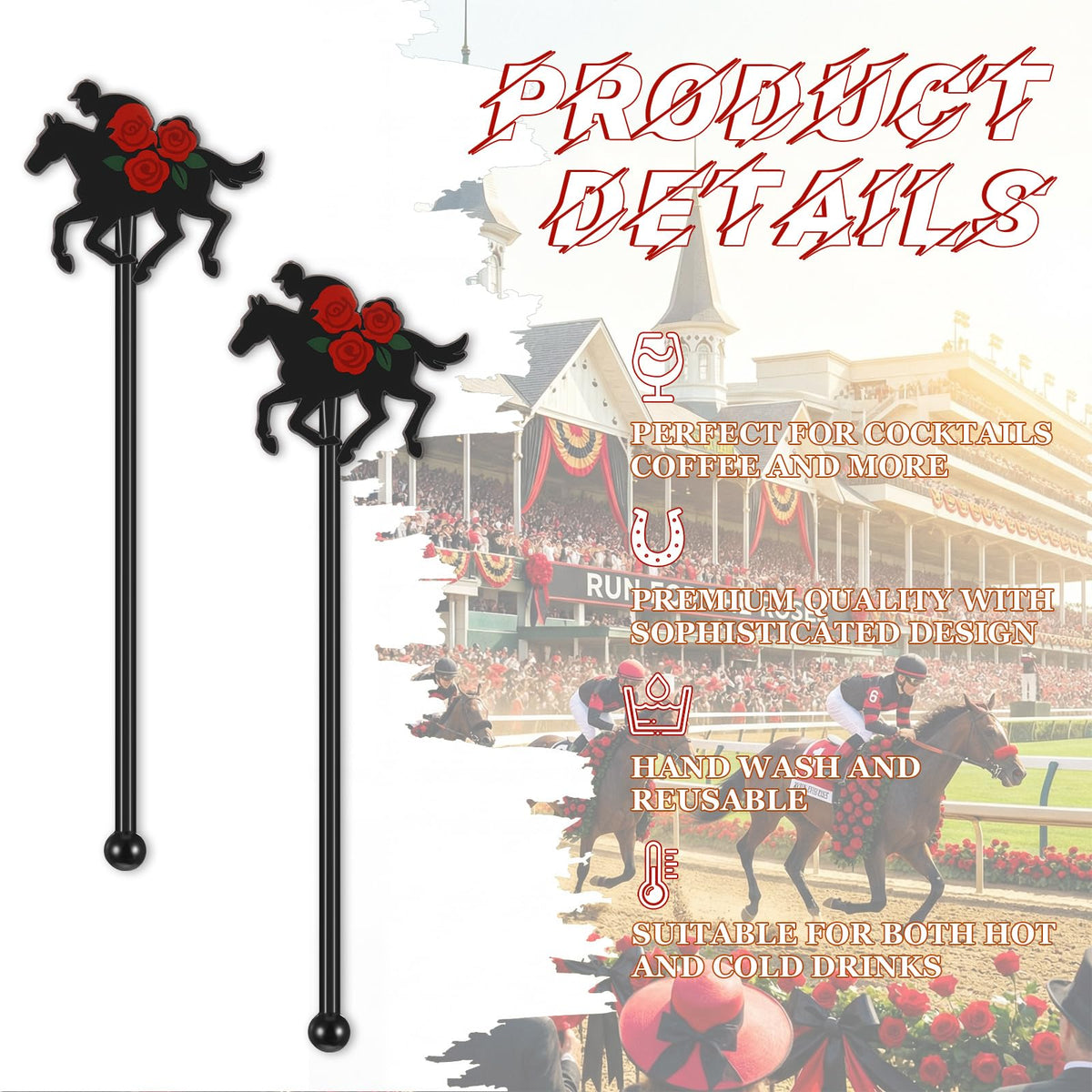 Sunnychicc horse race swizzle sticks ideal for derby day gatherings.