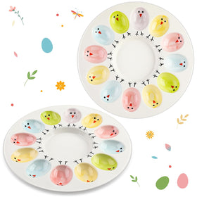 Sunnychicc pastel-chicks easter-egg-plate showing 12-egg capacity for vibrant holiday serving.