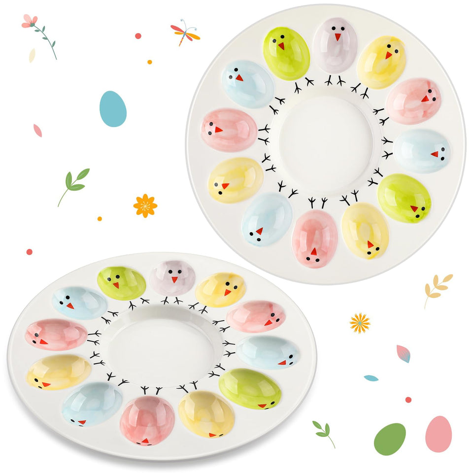 Sunnychicc pastel-chicks easter-egg-plate showing 12-egg capacity for vibrant holiday serving.