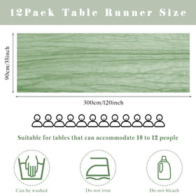 Sunnyline sage green cheesecloth table runner shows soft gauze texture.