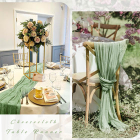 Sunnyline sage green cheesecloth table runner is durable and reusable.