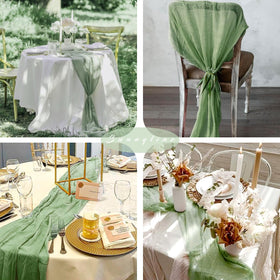 Sunnyline sage green cheesecloth table runner enhances home party decor.