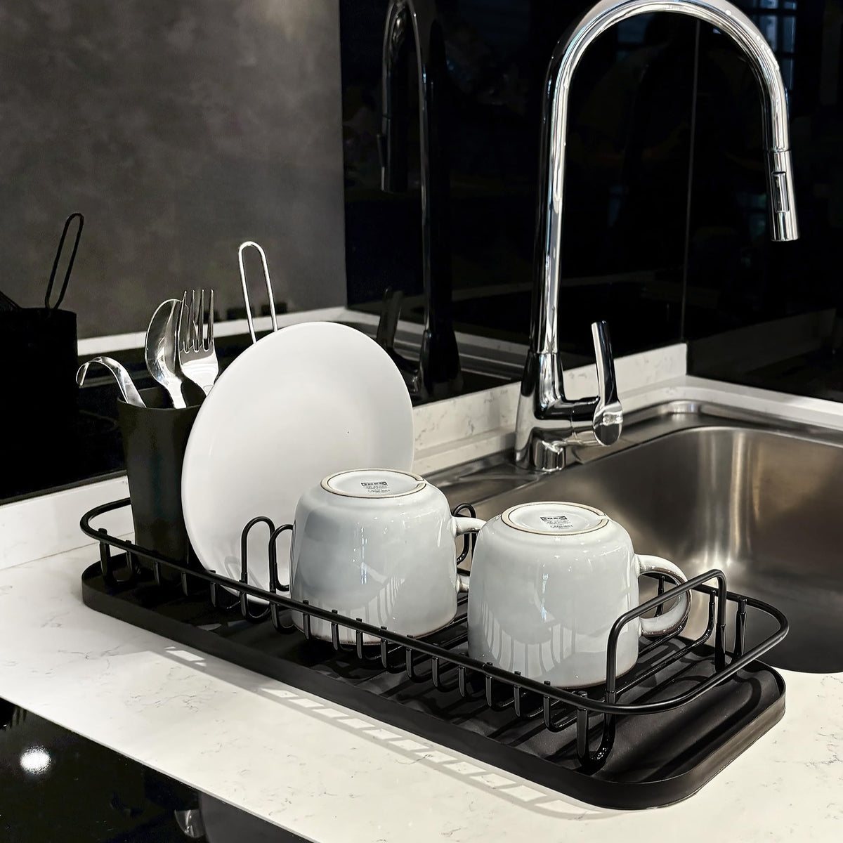 SunnyPoint NeverRust dish rack on countertop for small kitchens and dorms