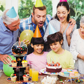 Sunnyray 3-tier stand offers a compact, stylish dessert display for celebrations.