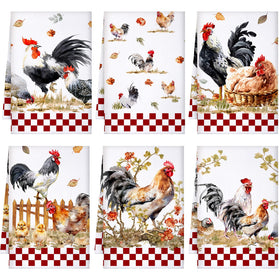 Sunnyray chicken-design kitchen towel set for quick drying and vibrant farmhouse style.