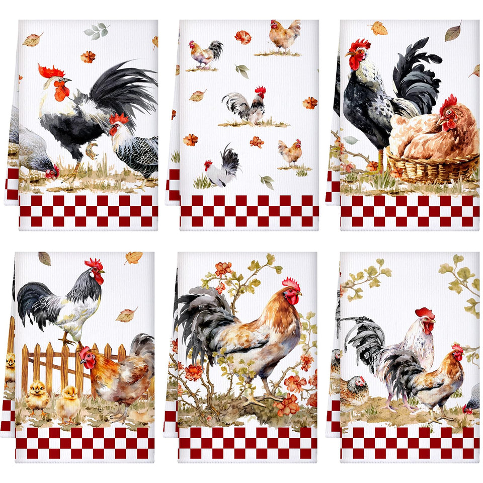 Sunnyray chicken-design kitchen towel set for quick drying and vibrant farmhouse style.