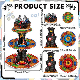 Sunnyray racing car theme decor with wheels and checkered flags boosts party vibe.