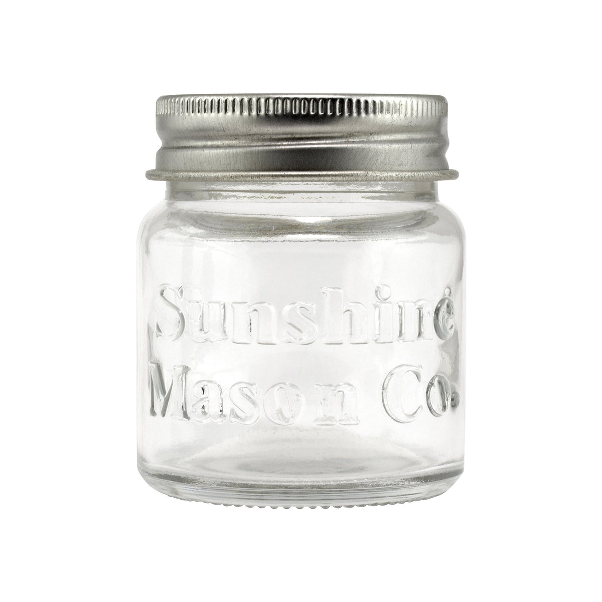 Sunshine Mason Co. embossed jar with label area for customization at events.