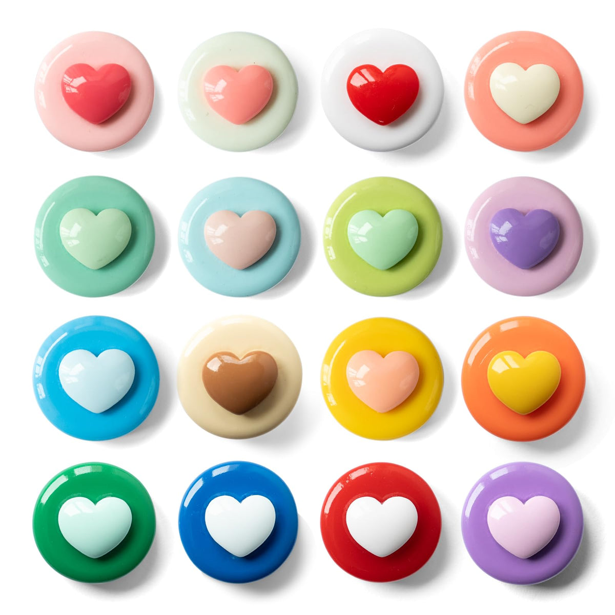 SUNURS 16-9-piece glossy macaron heart magnets front view for fridge organization