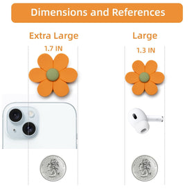 Sunurs colorful flower magnets on fridge securely holding photos.