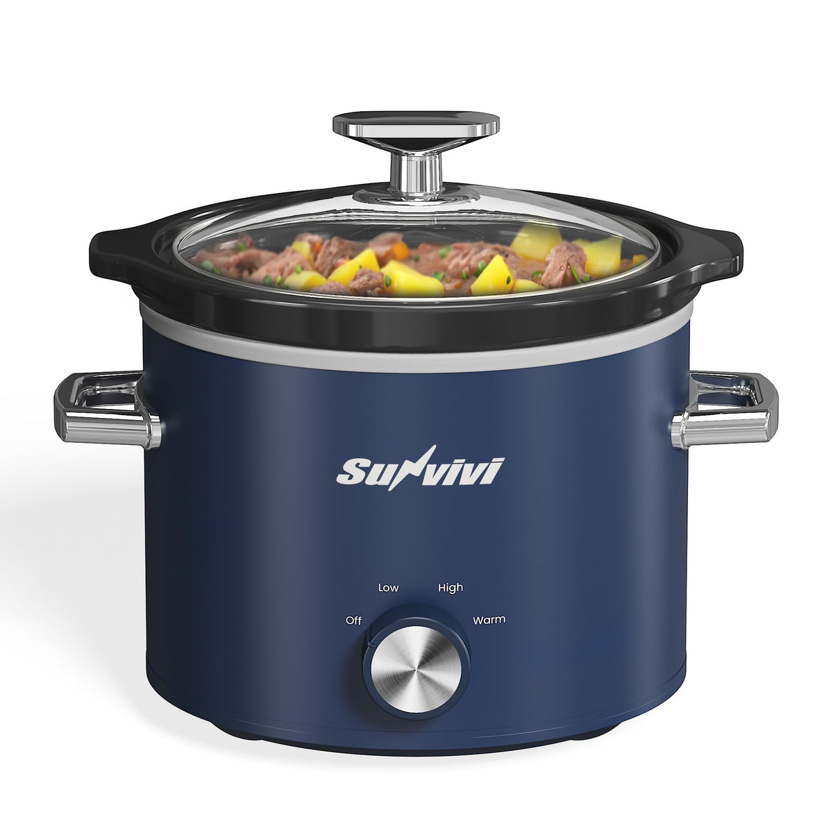SUNVIVI 2-quart slow cooker with removable ceramic pot for easy serving and cleanup