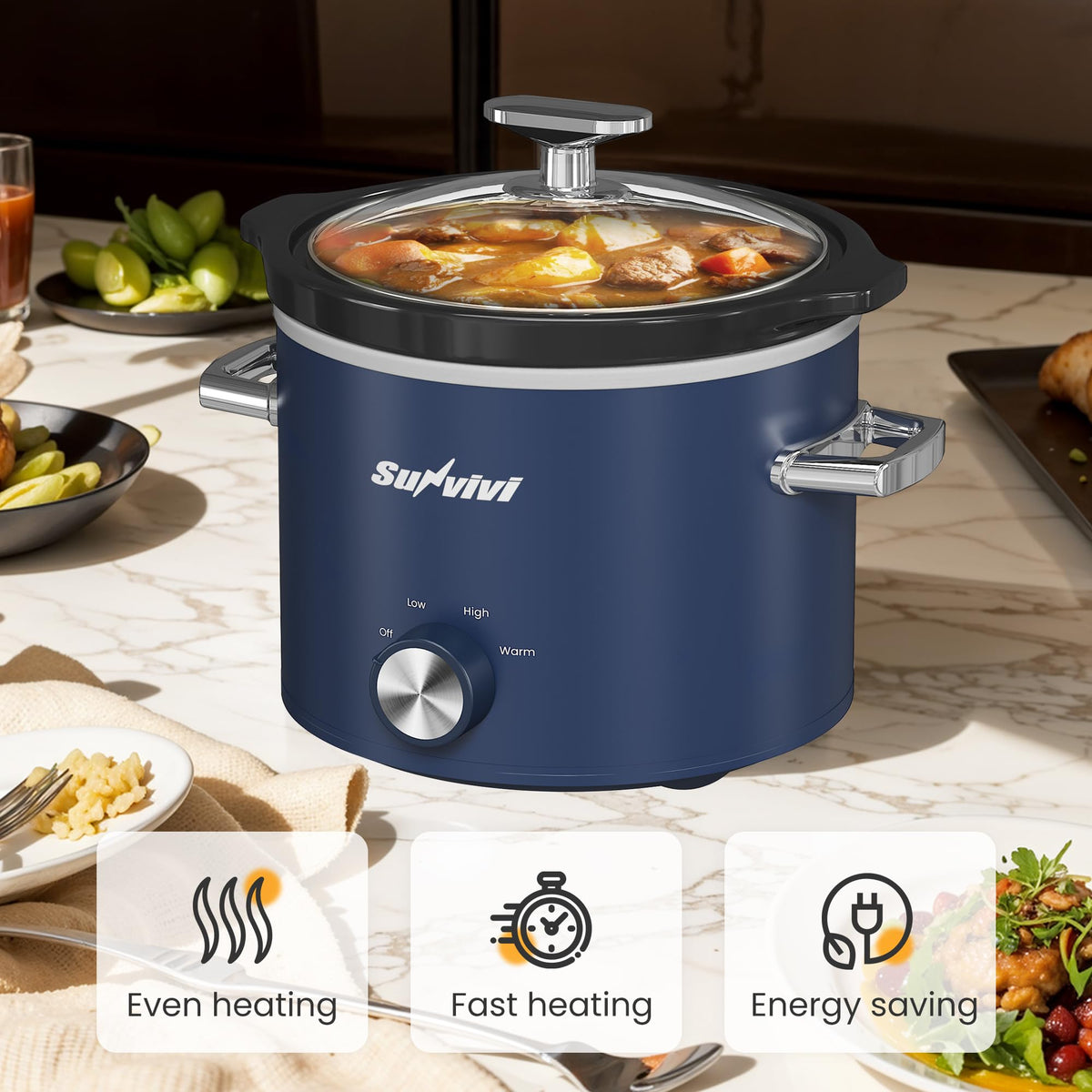 SUNVIVI slow cooker keep warm mode for convenient meal timing