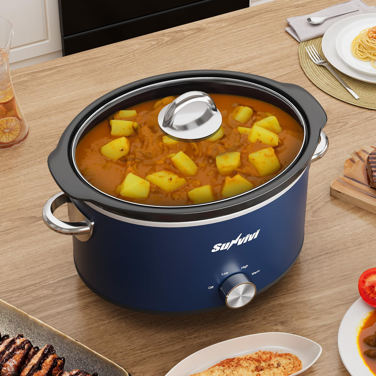 Sunvivi cool-touch handles simplify lifting hot servings.
