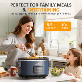 Sunvivi blue model showing digital timer controls for precise cooking.