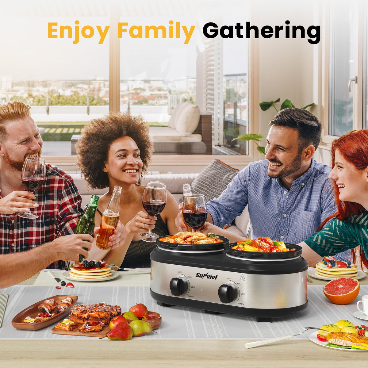 Sunvivi dishwasher-safe pots with stainless steel base for easy cleaning.