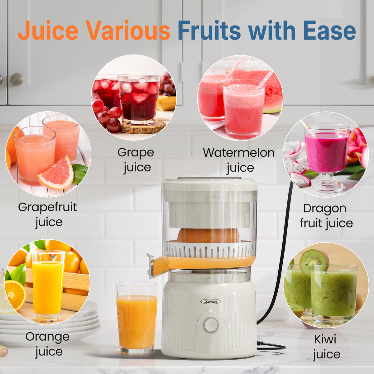 Sunvivi Citrus Juicer white top view highlighting slim footprint on counter