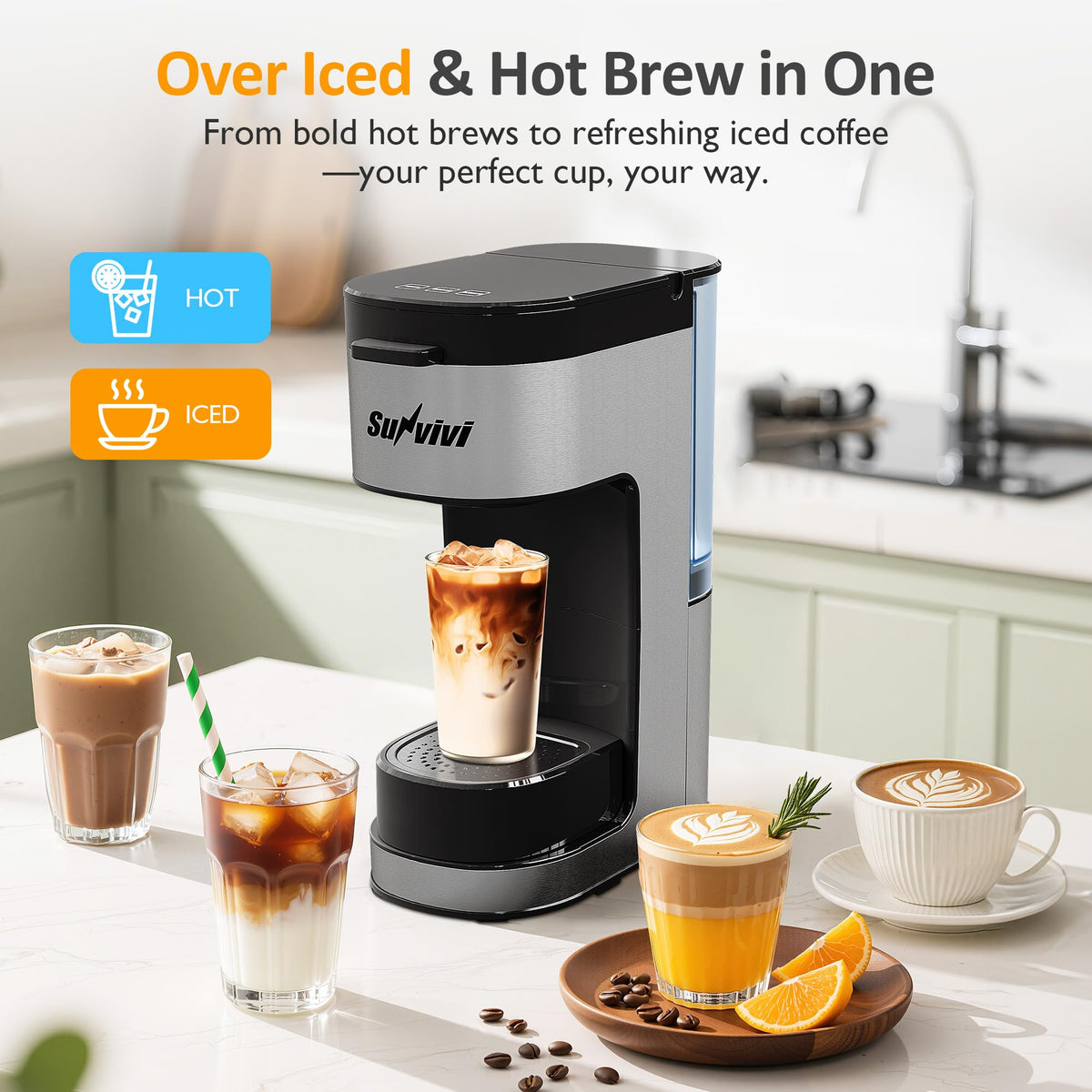 SUNVIVI hot coffee pour highlighting rich aroma and smooth taste.