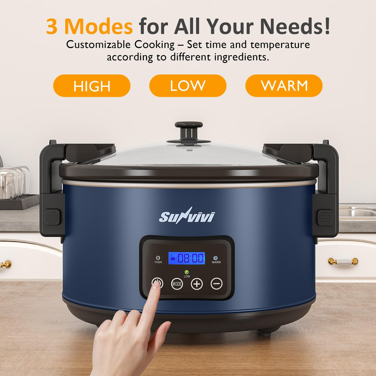 Sunvivi removable ceramic inner pot blue for easy cleaning.