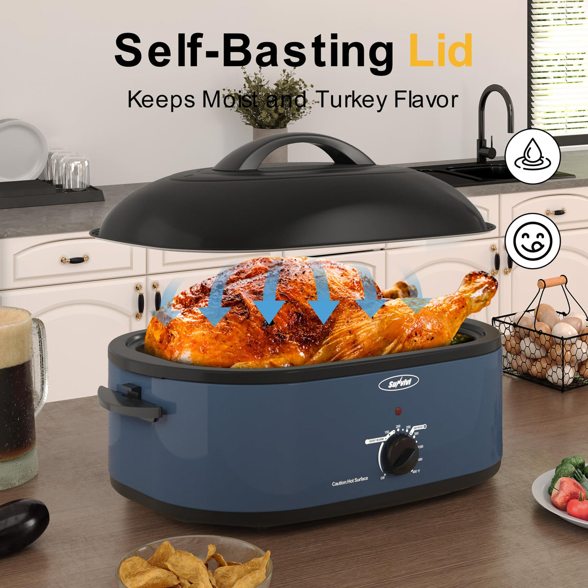Sunvivi Roaster Oven defrost-warm function speeds mealtime flexibility