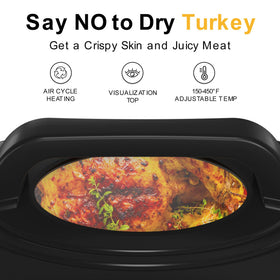 Sunvivi Roaster Oven liftable rack enables easy roast transfer.