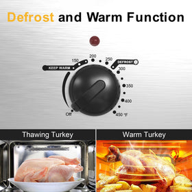 SUNVIVI roaster oven with removable pan and liftable rack for easy loading.