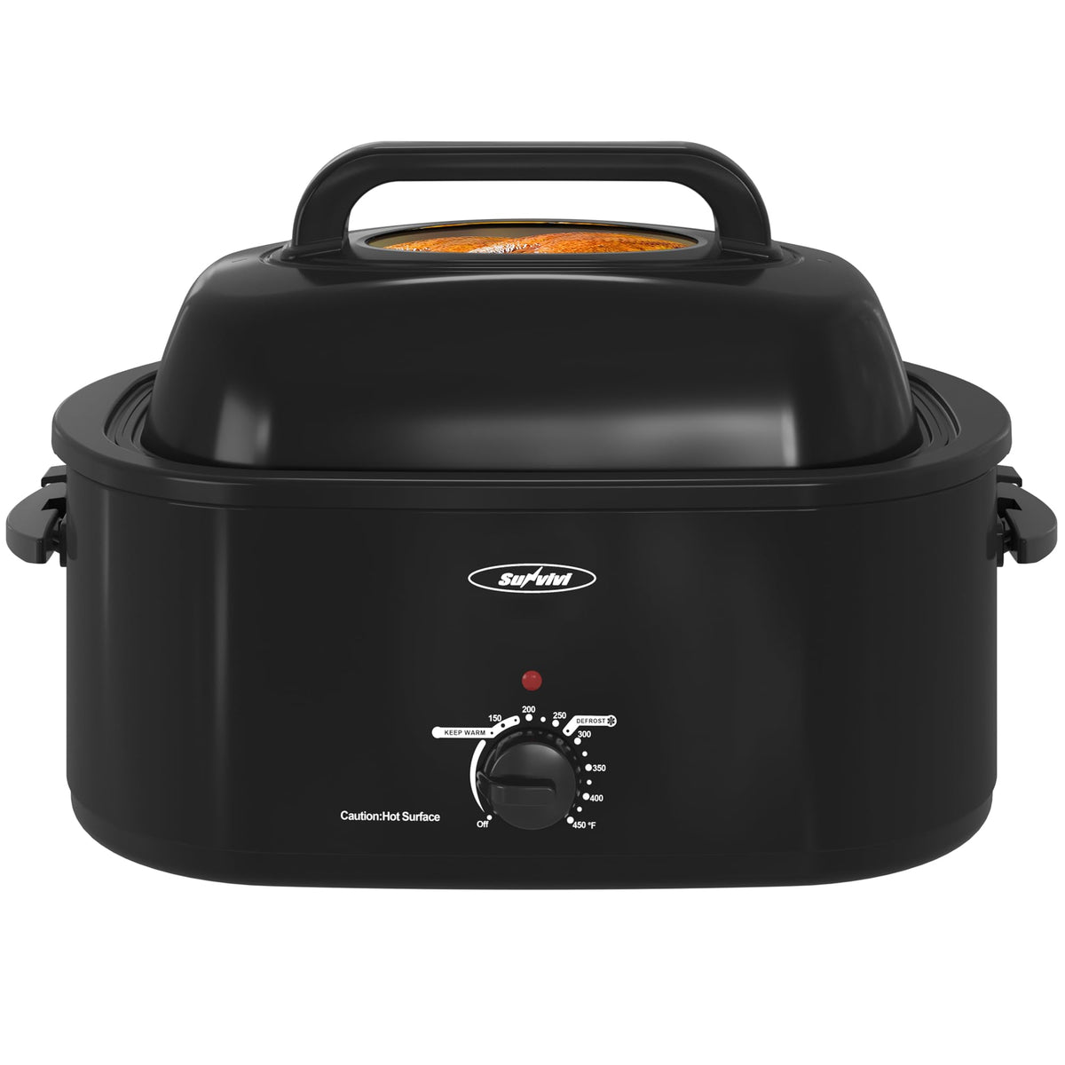 Sunvivi Roaster Oven with viewing lid monitors roast progress easily.