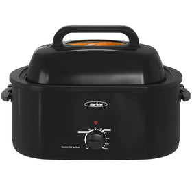 Sunvivi Roaster Oven with viewing lid monitors roast progress easily.