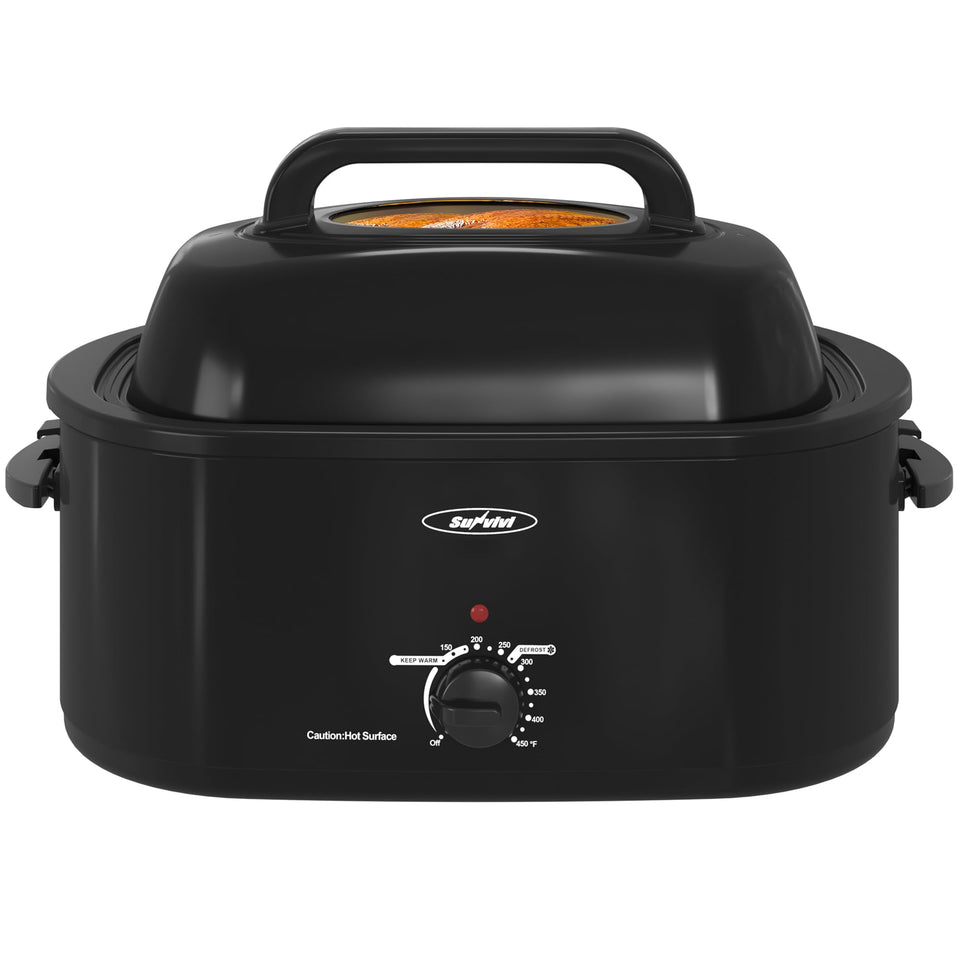 Sunvivi Roaster Oven with viewing lid monitors roast progress easily.