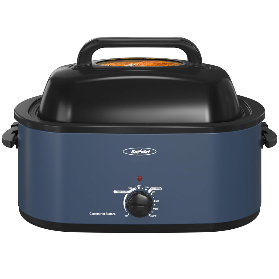 Sunvivi Roaster Oven with visible lid for easy monitoring of large meals.
