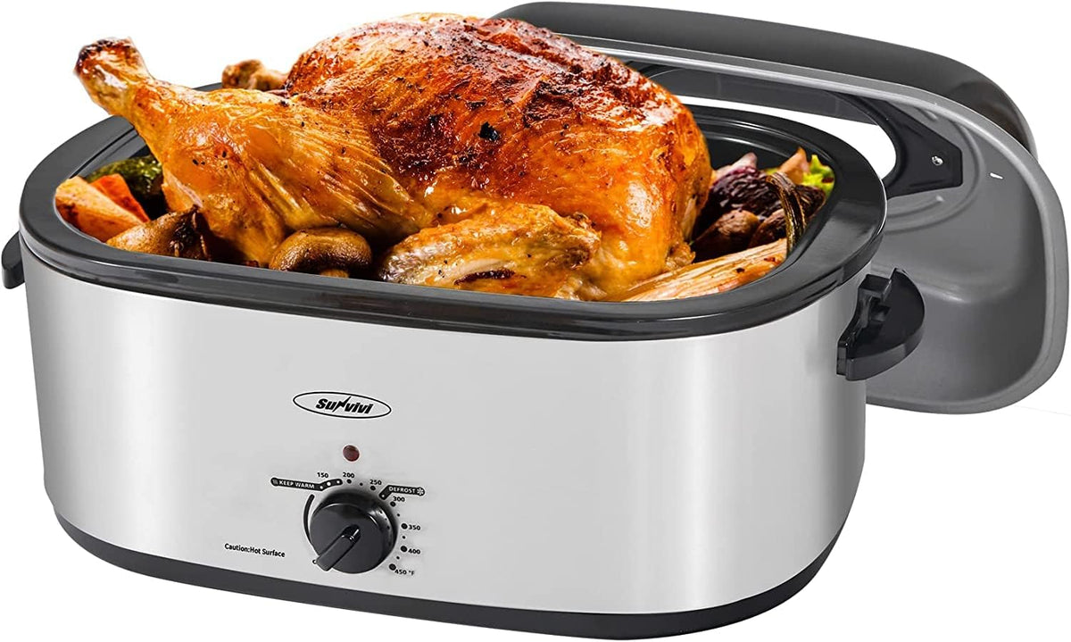 SUNVIVI roaster oven with visible lid view for safer steam control and easy monitoring.