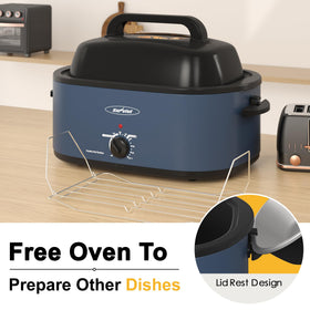 Sunvivi Roaster Oven showing warm and defrost settings for flexible timing.