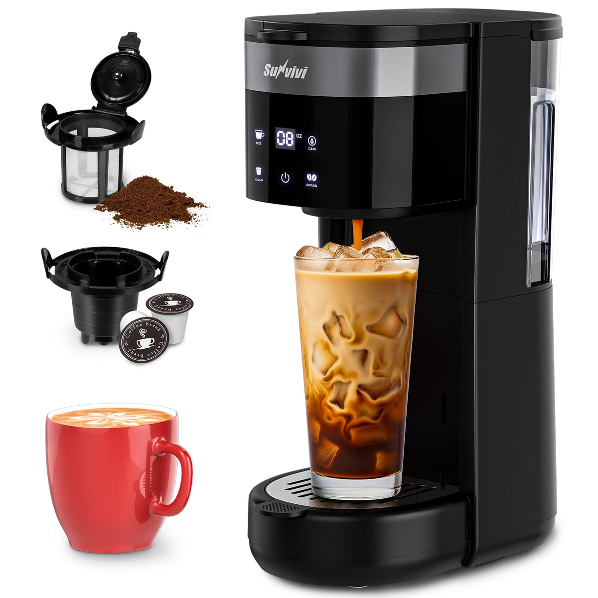 SUNVIVI front view of the compact single-serve iced coffee maker for small spaces