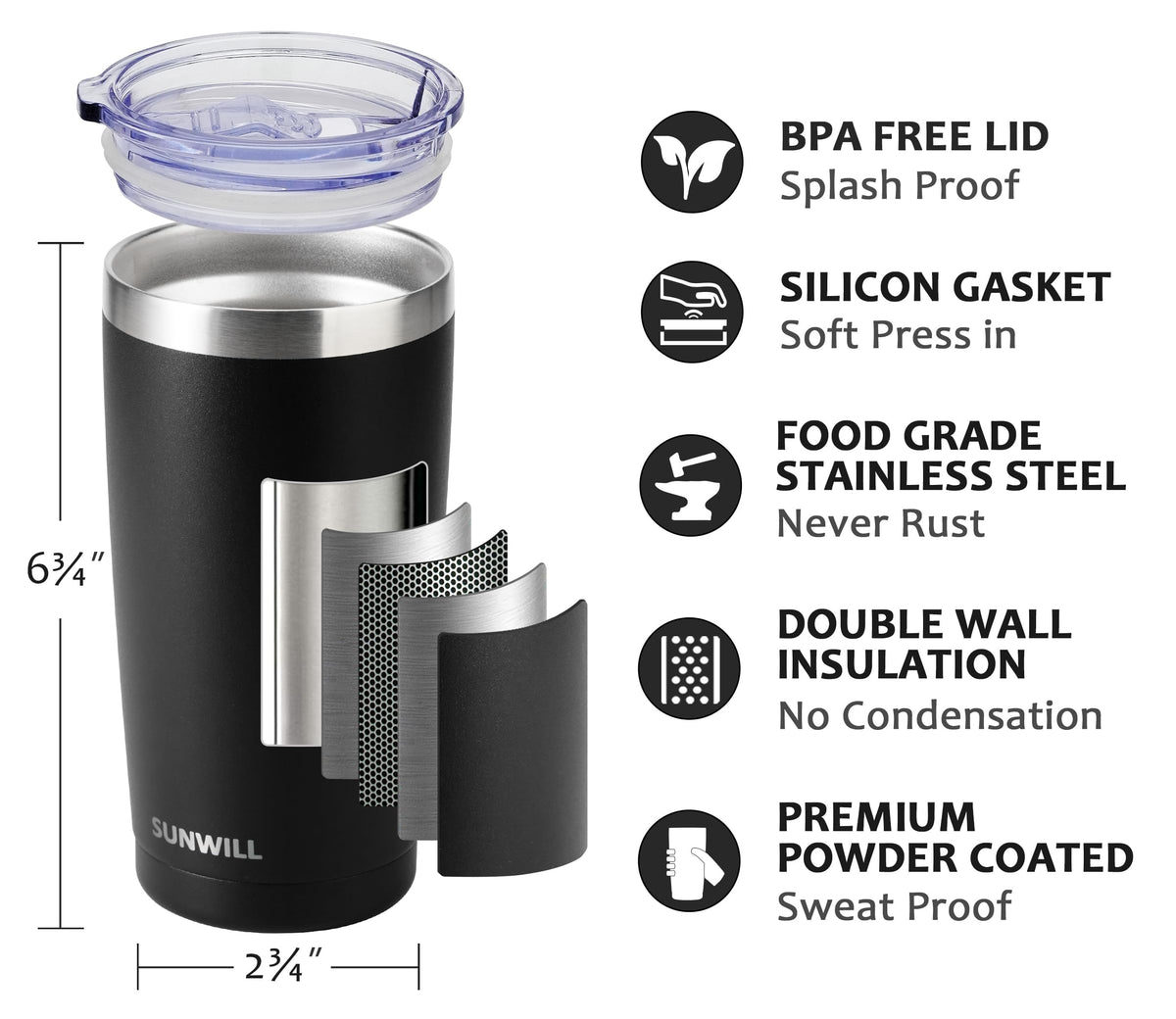 SUNWILL stainless steel tumbler two-pack for on-the-go hydration.