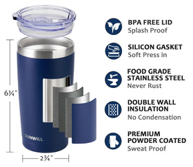 SUNWILL Insulated 20oz coffee tumbler keeps hot or cold during outdoor adventures