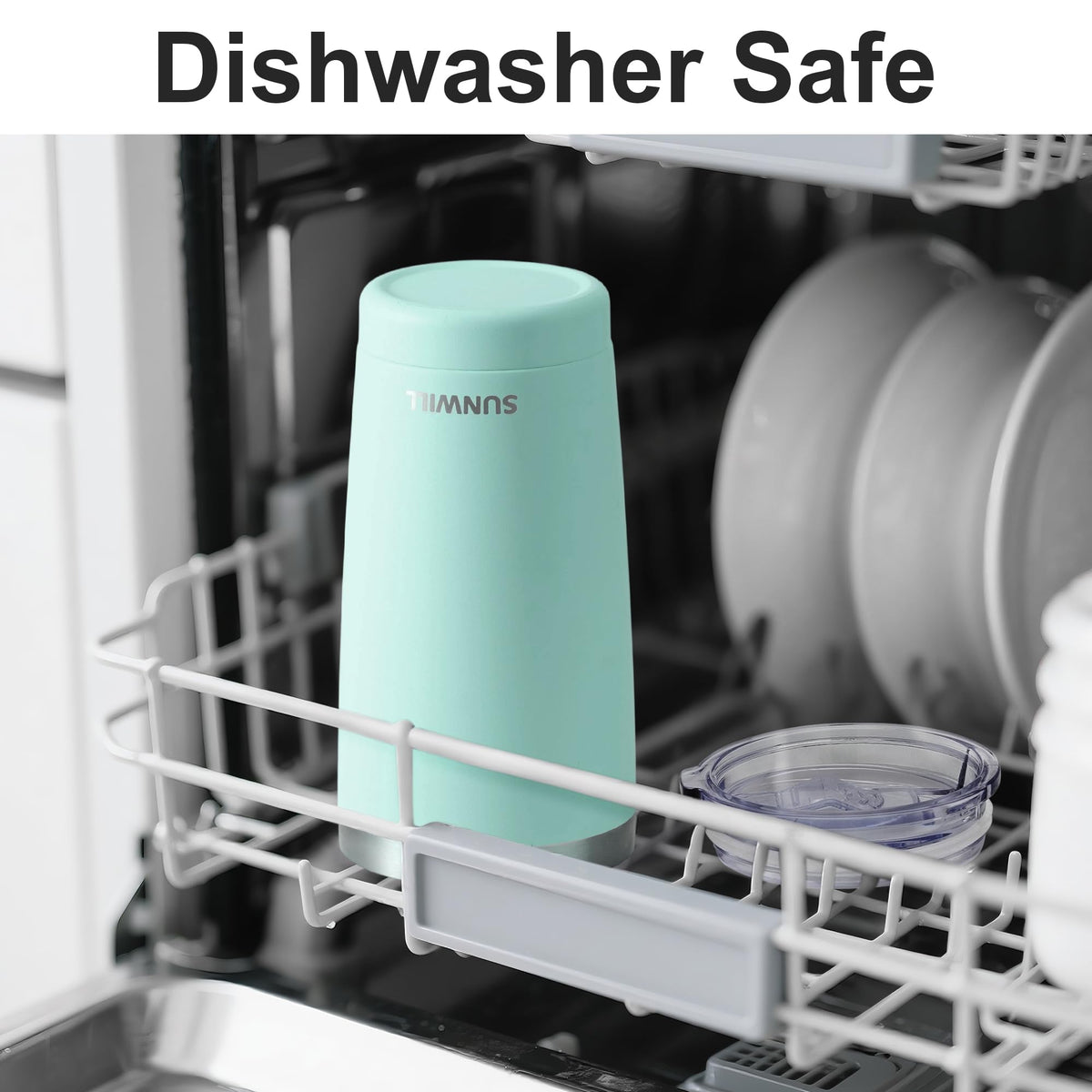 SUNWILL insulated stainless mug highlights double-wall keeps temps longer