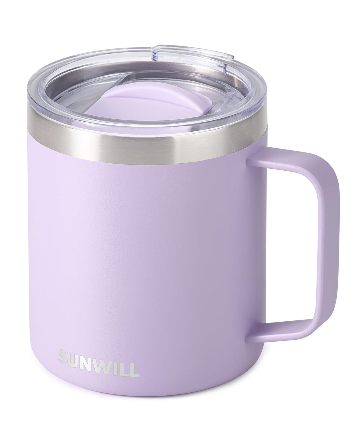 SUNWILL Travel Coffee Mug lid showing spill resistant design for on the go.