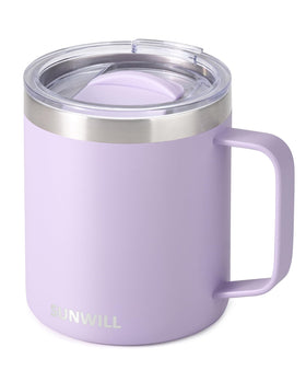 SUNWILL Travel Coffee Mug lid showing spill resistant design for on the go.