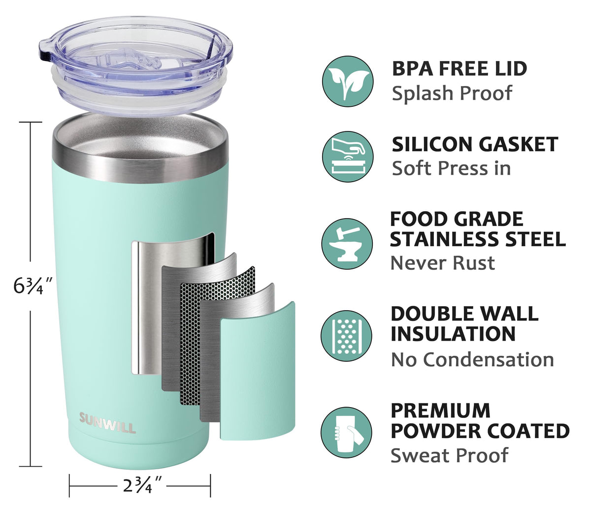 SUNWILL Travel Coffee Tumbler lid open showing convenient sipping
