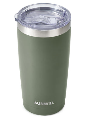 SUNWILL Travel Coffee Tumbler with lid keeps beverages hot or cold on the go.