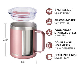 SUNWILL travel mug with comfortable, full-loop handle for easy gripping during camp or office.