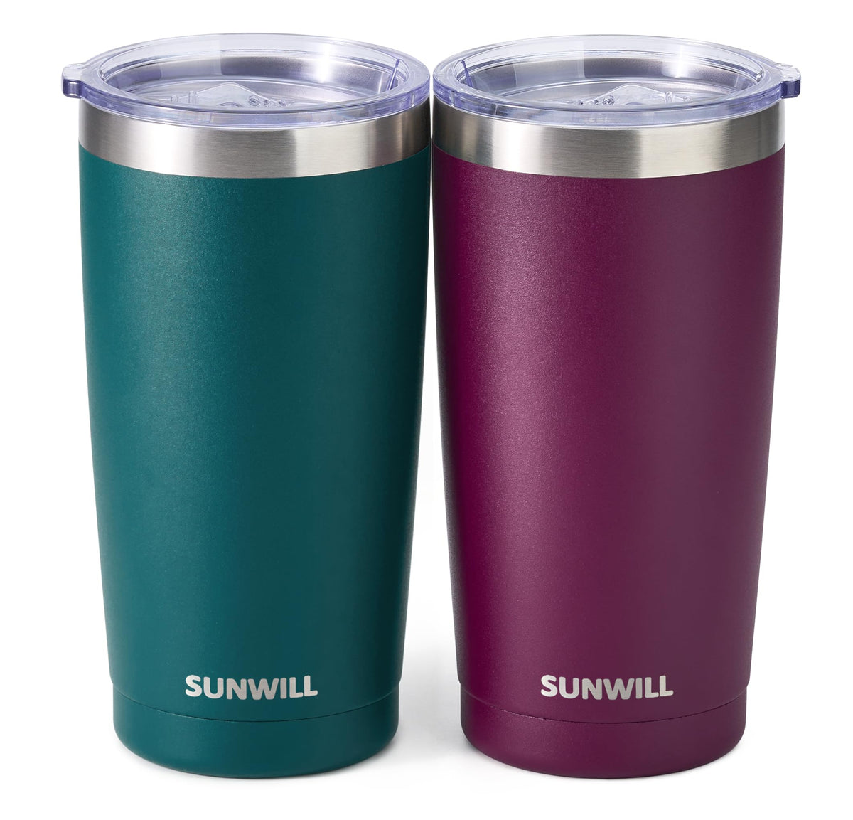 SUNWILL Travel Mug forest green 20oz in a durable insulated two-pack for hot or cold drinks.