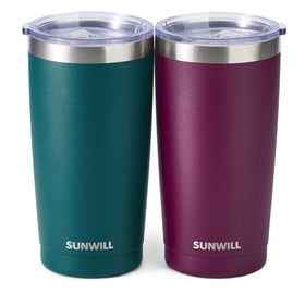 SUNWILL Travel Mug forest green 20oz in a durable insulated two-pack for hot or cold drinks.