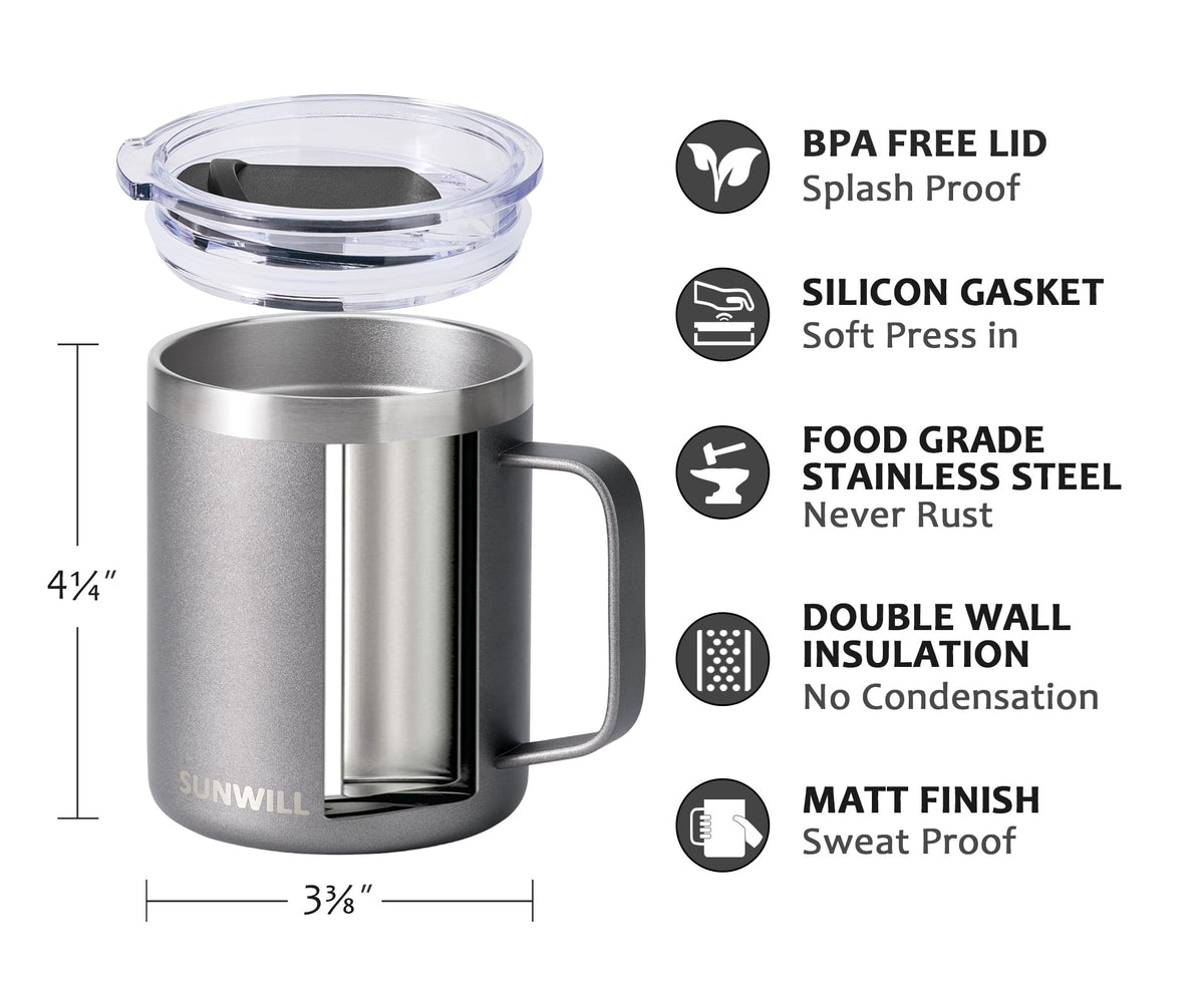SUNWILL travel mug handle ergonomic design for comfortable grip during commutes.