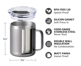 SUNWILL travel mug handle ergonomic design for comfortable grip during commutes.
