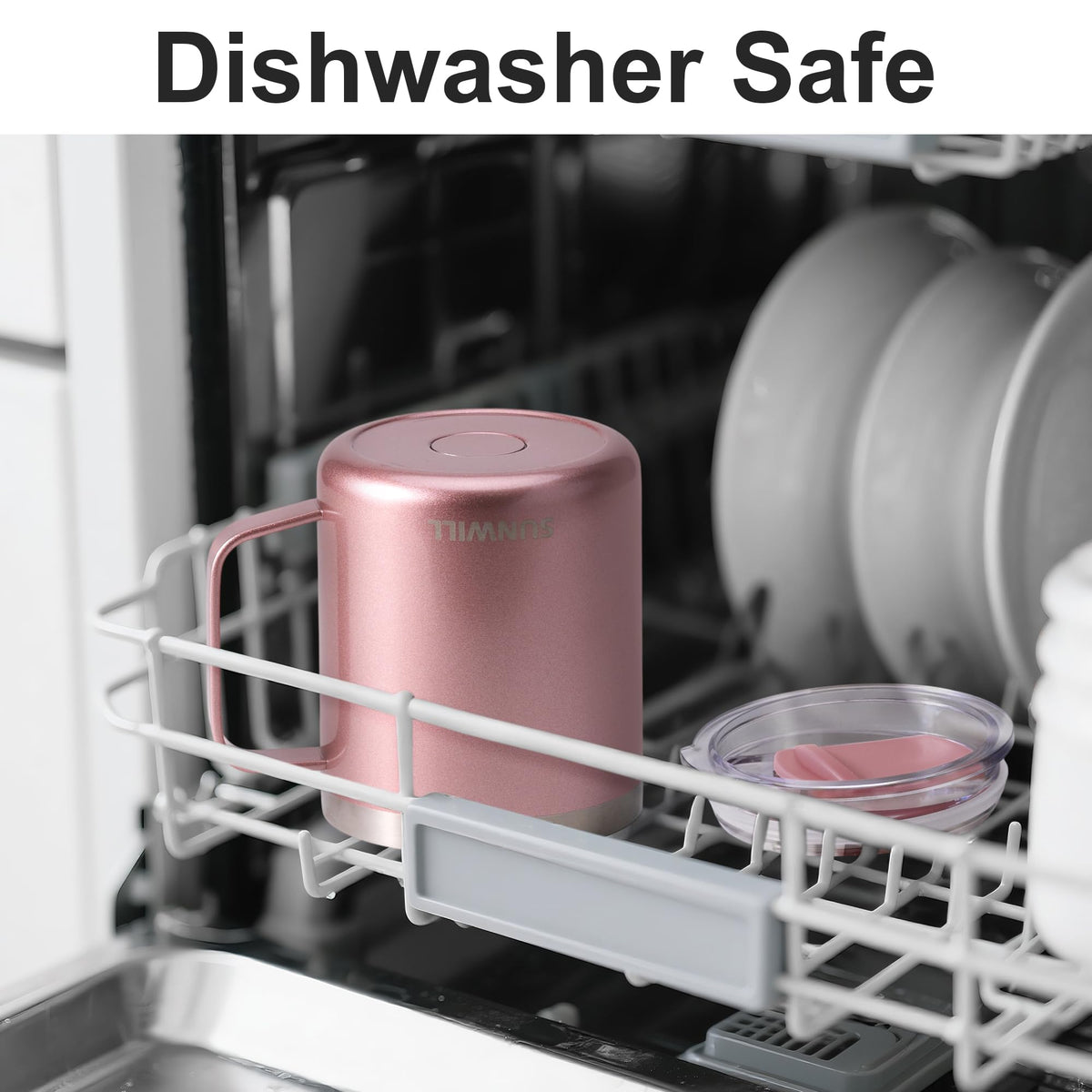 SUNWILL BPA-free lid with silicone gasket seals and splash-proof design for on-the-go sips.