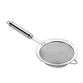 Sunwukin 5-51 inch fine-mesh strainer closeup showing sturdy handle for precise draining
